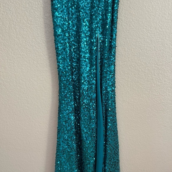 Glowing Praise Teal Blue Sequin Lace-Up Maxi Dress - Picture 12 of 12